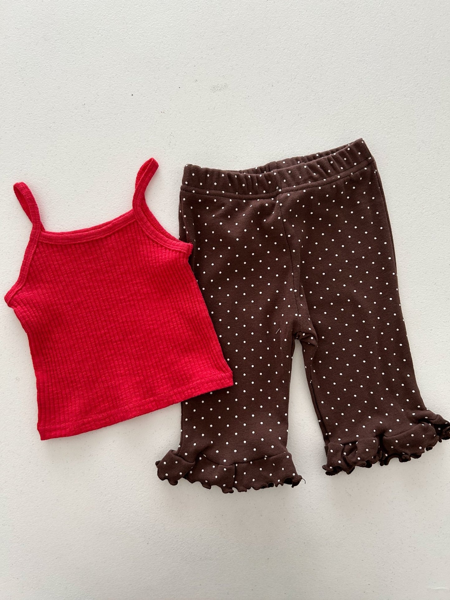 Kids Soy SS26 Ribbed Tank Top and Polka Dot Ruffle Hem 7/8length Pants Set (1 - 6y) - 4 Colors - AT NOON STORE