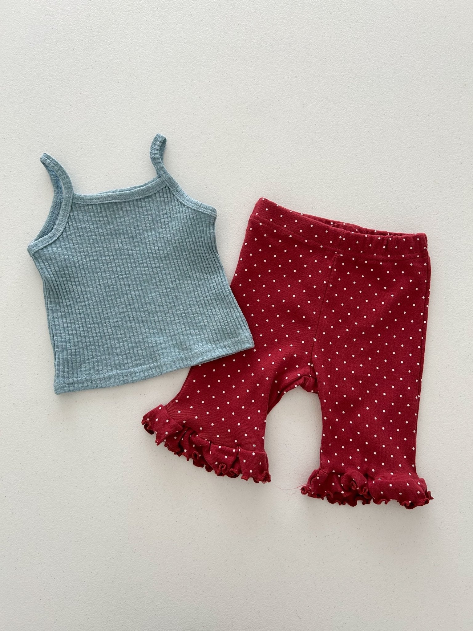 Kids Soy SS26 Ribbed Tank Top and Polka Dot Ruffle Hem 7/8length Pants Set (1 - 6y) - 4 Colors - AT NOON STORE