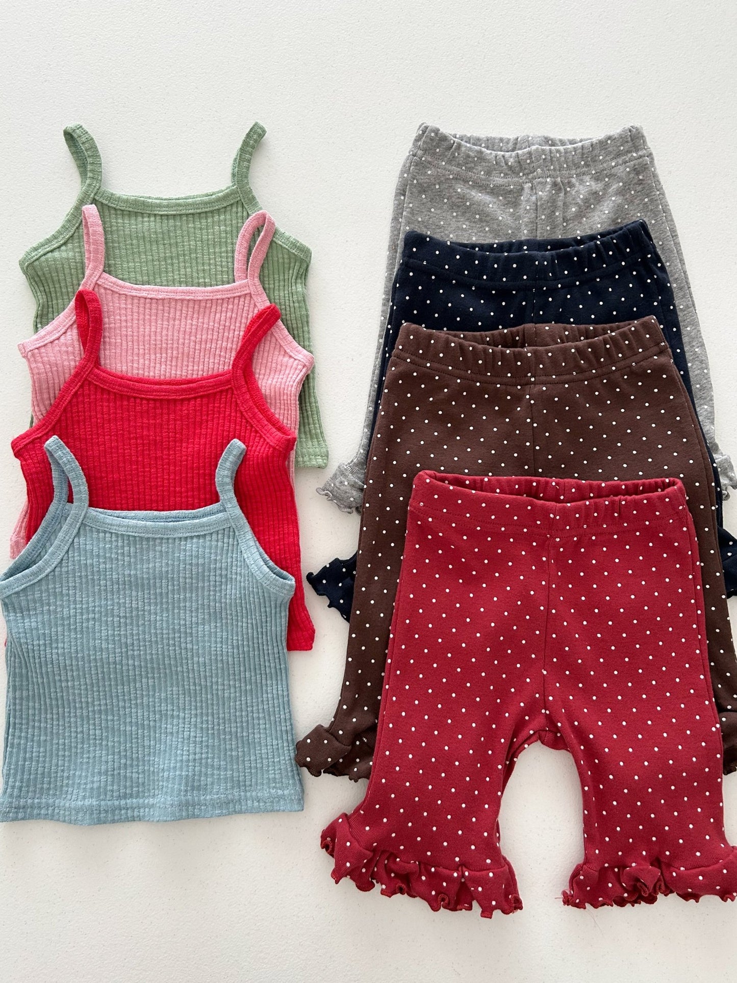 Kids Soy SS26 Ribbed Tank Top and Polka Dot Ruffle Hem 7/8length Pants Set (1 - 6y) - 4 Colors - AT NOON STORE