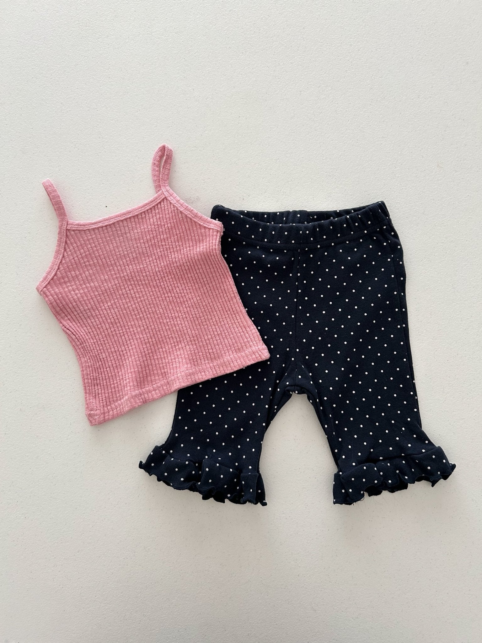 Kids Soy SS26 Ribbed Tank Top and Polka Dot Ruffle Hem 7/8length Pants Set (1 - 6y) - 4 Colors - AT NOON STORE