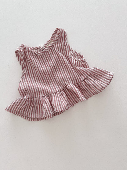 Kids Soy SS26 Stripe Peplum Top and Wide Pants Set (1 - 6y) - Red - AT NOON STORE