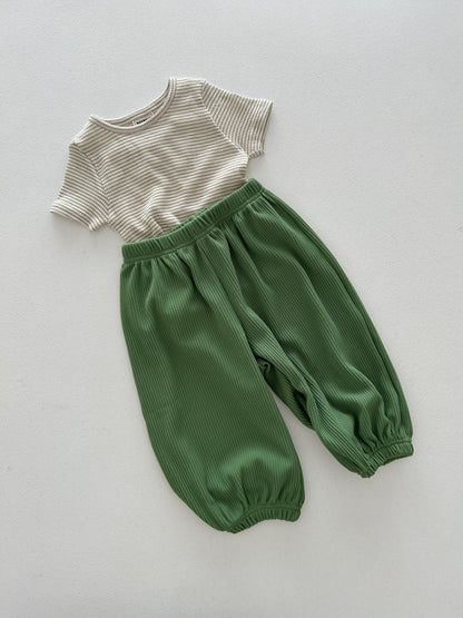 Kids Soy SS26 Stripe Ribbed Short Sleeve Top and Pleated Jogger Pants Set (1 - 6y) - 2 Colors - AT NOON STORE