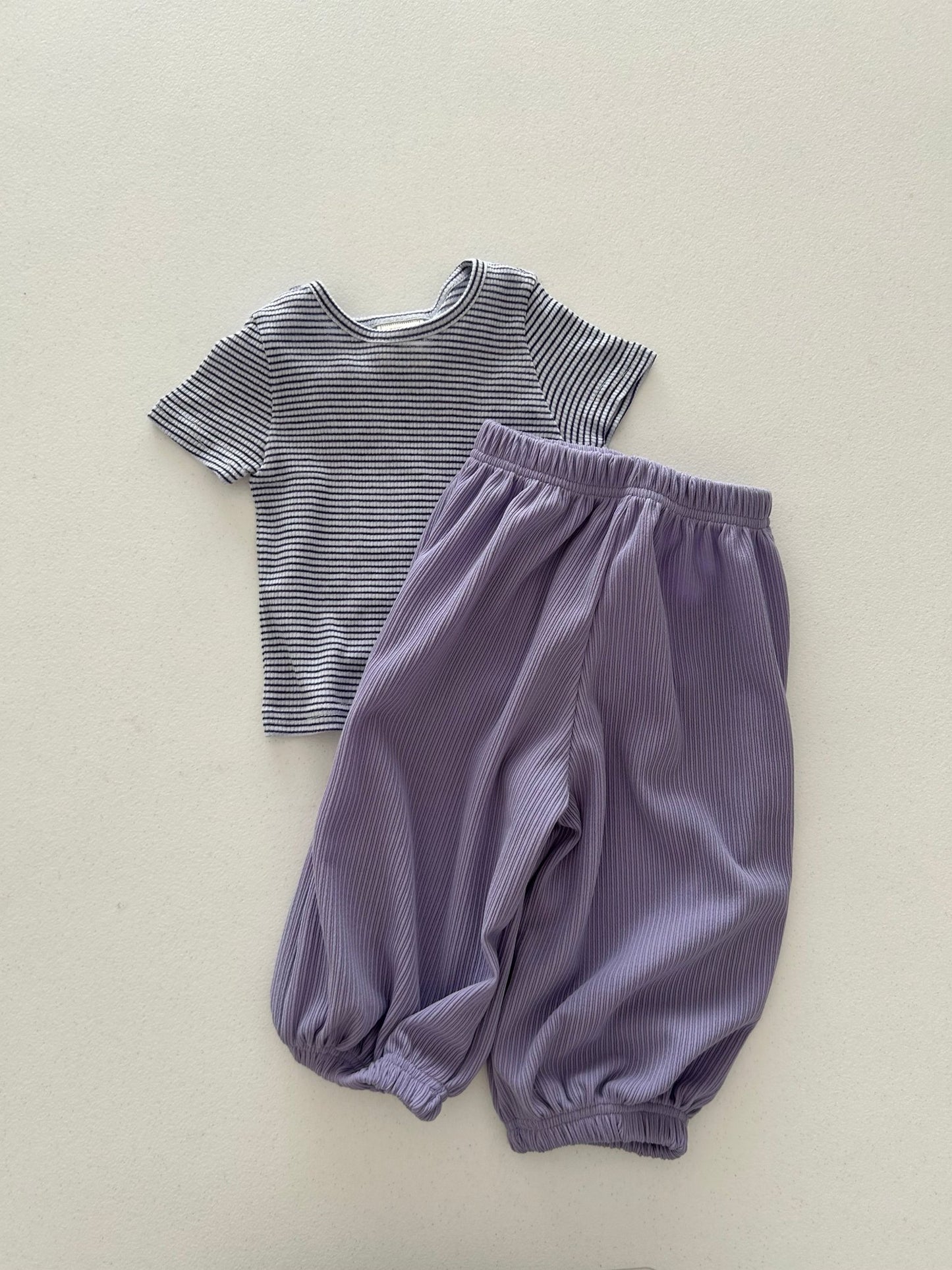Kids Soy SS26 Stripe Ribbed Short Sleeve Top and Pleated Jogger Pants Set (1 - 6y) - 2 Colors - AT NOON STORE