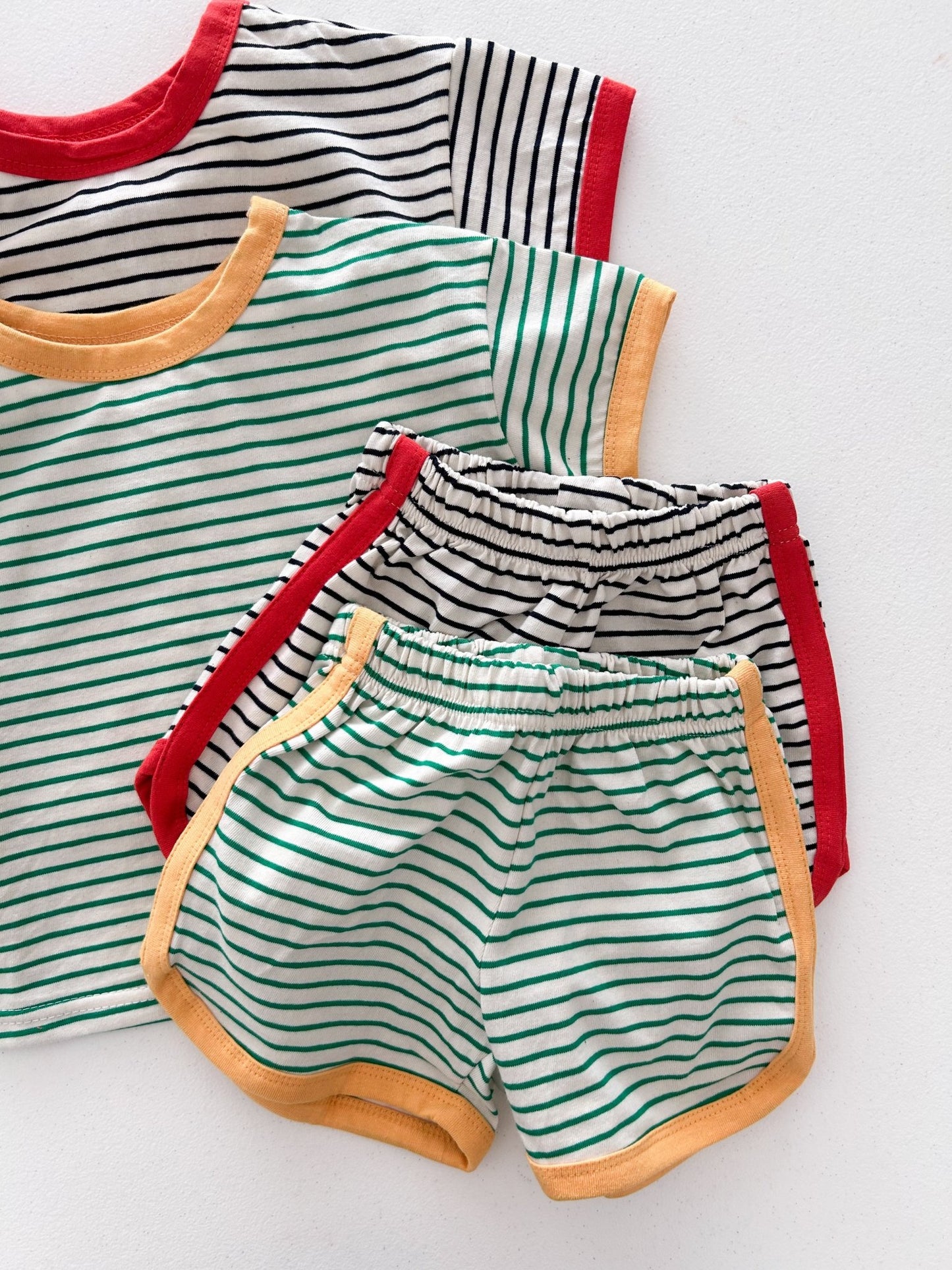 Kids Soy SS26 Stripe Short Sleeve Loose Fit Top and Dolphin Shorts Set (1 - 7y) - 2 Colors - AT NOON STORE