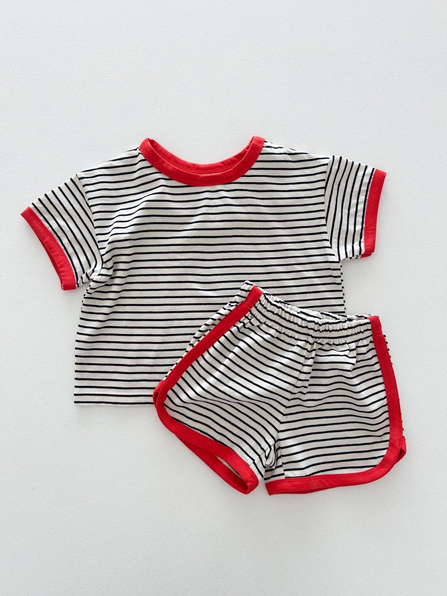 Kids Soy SS26 Stripe Short Sleeve Loose Fit Top and Dolphin Shorts Set (1 - 7y) - 2 Colors - AT NOON STORE