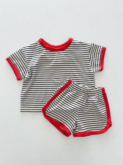 Kids Soy SS26 Stripe Short Sleeve Loose Fit Top and Dolphin Shorts Set (1 - 7y) - 2 Colors - AT NOON STORE