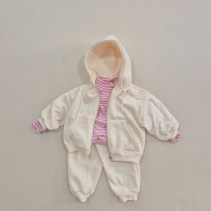 Kids Soy W24 Warm Fleece Zip Up Hoodie and Jogger Pants Set (1 - 6y) - Cream kids outfit
