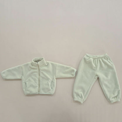 Kids Soy W24 Warm Sherpa Linded Fleece Zip Jacket and Jogger Pants Set (1 - 8y) - 4 Colors kids outfit