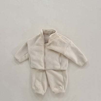 Kids Soy W24 Warm Sherpa Linded Fleece Zip Jacket and Jogger Pants Set (1 - 8y) - 4 Colors kids outfit