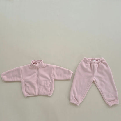 Kids Soy W24 Warm Sherpa Linded Fleece Zip Jacket and Jogger Pants Set (1 - 8y) - 4 Colors kids outfit