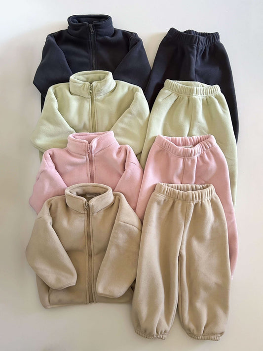 Kids Soy W24 Warm Sherpa Linded Fleece Zip Jacket and Jogger Pants Set (1 - 8y) - 4 Colors kids outfit