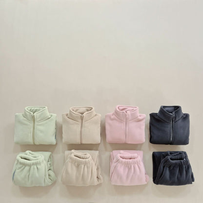 Kids Soy W24 Warm Sherpa Linded Fleece Zip Jacket and Jogger Pants Set (1 - 8y) - 4 Colors kids outfit