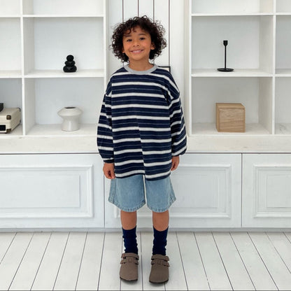 Kids SP26 Crew Neck Stripe Loose Fit Long Sleeve Top (2 - 7y) - 2 Colors kids outfit