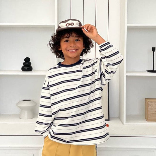 Kids SP26 Crew Neck Stripe Loose Fit Long Sleeve Top (2 - 7y) - 2 Colors kids outfit