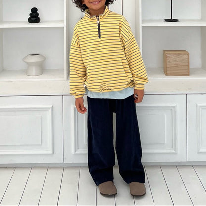 Kids SP26 Fleece Stripe Half Zip Long Sleeve Pullover (2 - 7y) - 2 Colors kids outfit