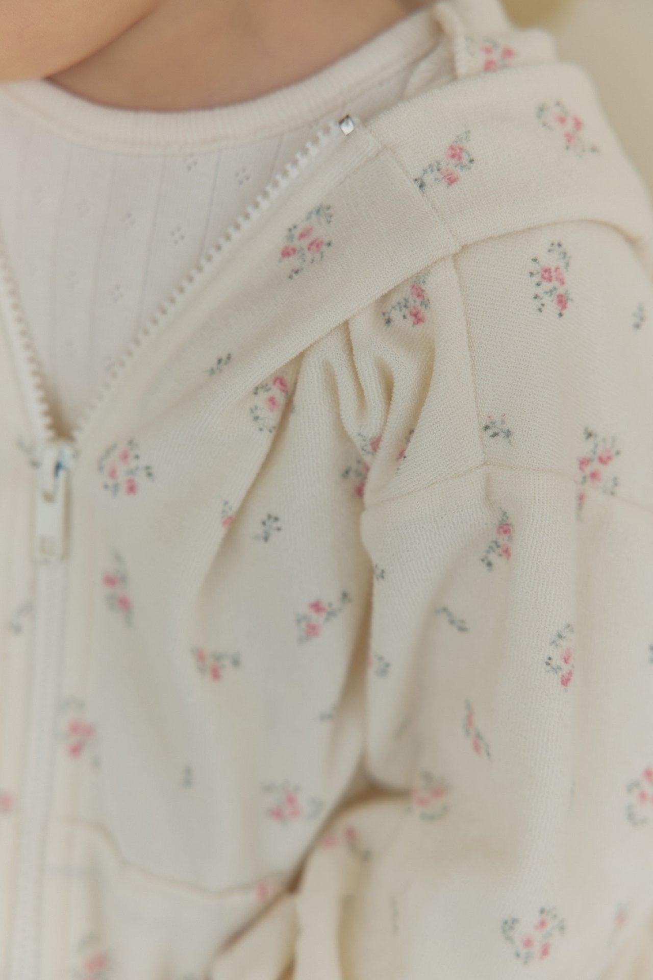 Kids SP26 Floral Terry Cloth Zip - Up Hooded Jacket (1 - 7y) - Ivory - AT NOON STORE