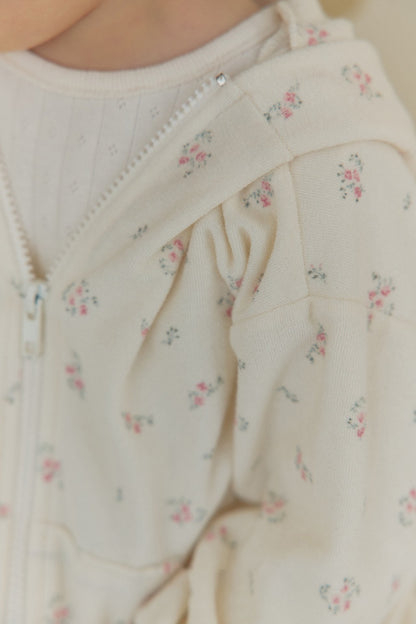 Kids SP26 Floral Terry Cloth Zip - Up Hooded Jacket (1 - 7y) - Ivory - AT NOON STORE