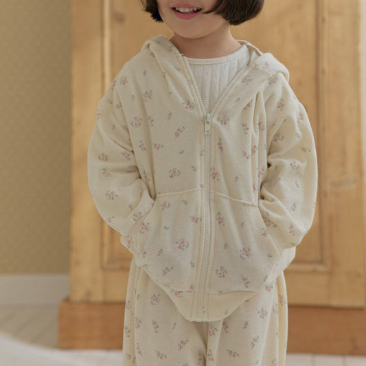 Kids SP26 Floral Terry Cloth Zip - Up Hooded Jacket (1 - 7y) - Ivory - AT NOON STORE