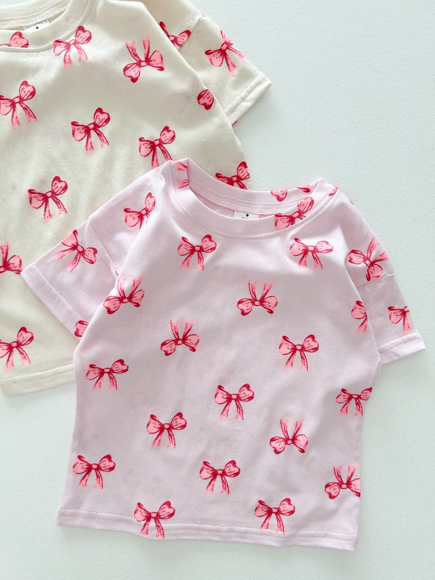 Kids SS25 Bow Print Short Sleeve Top (2 - 7y) - 2 Colors kids outfit