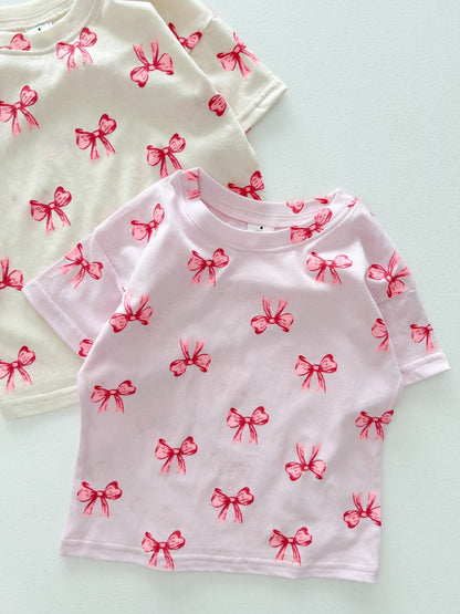 Kids SS25 Bow Print Short Sleeve Top (2 - 7y) - 2 Colors kids outfit