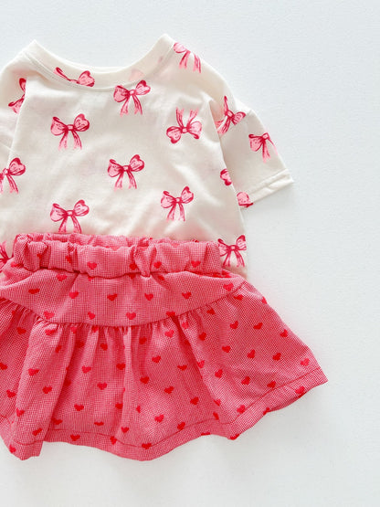 Kids SS25 Bow Print Short Sleeve Top (2 - 7y) - 2 Colors kids outfit