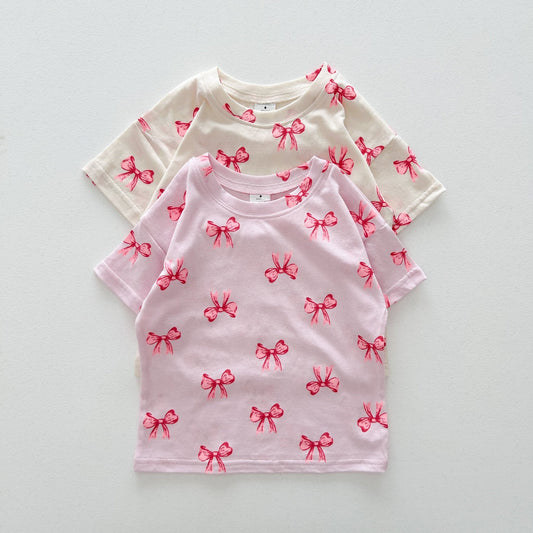Kids SS25 Bow Print Short Sleeve Top (2 - 7y) - 2 Colors kids outfit