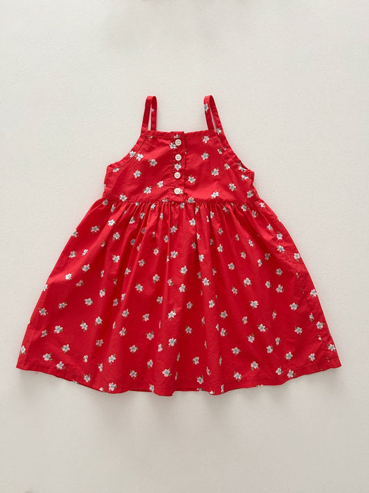 Kids SS25 Floral Front Button Dress (2 - 7y) - Red kids outfit