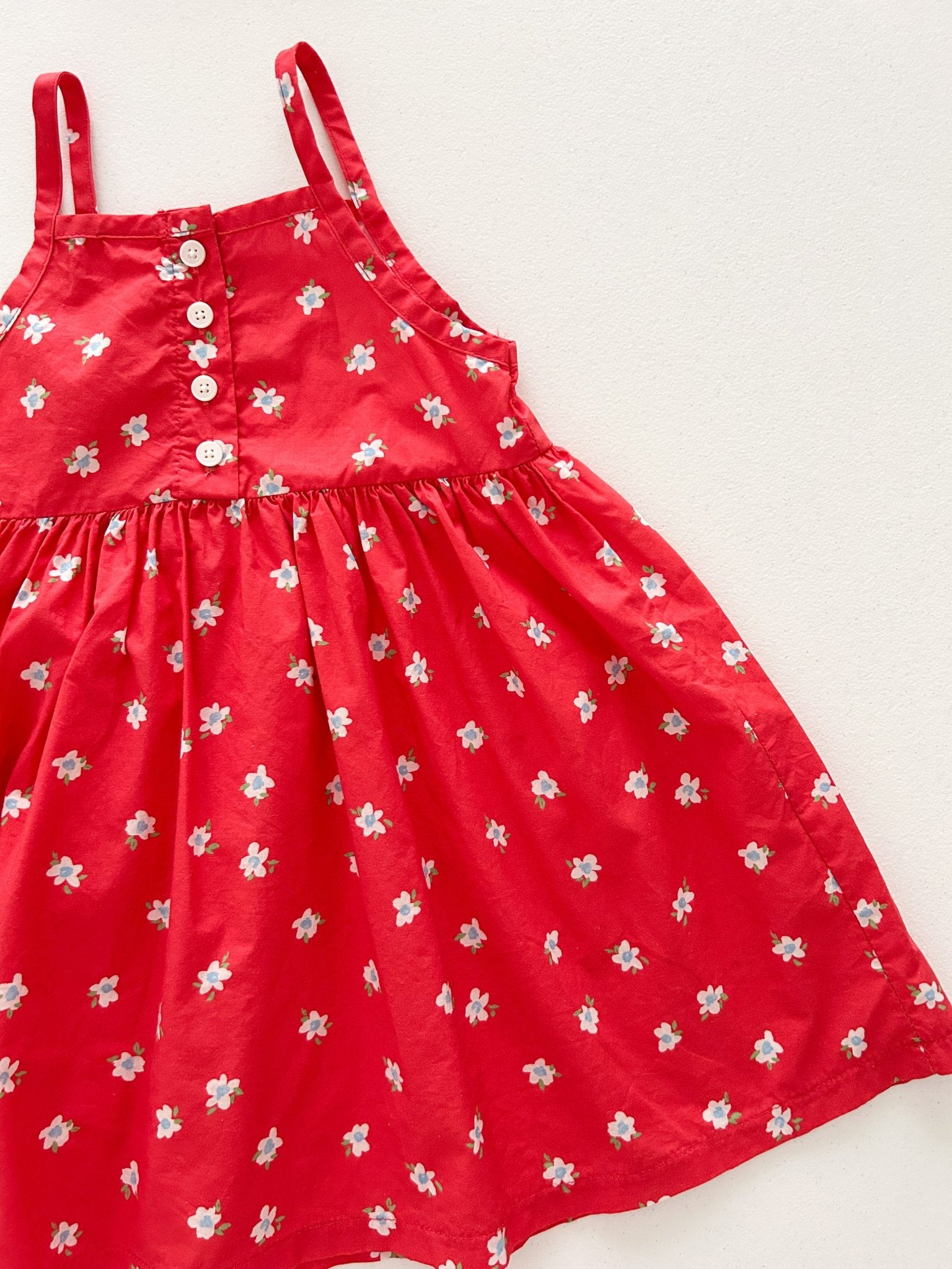Kids SS25 Floral Front Button Dress (2 - 7y) - Red kids outfit