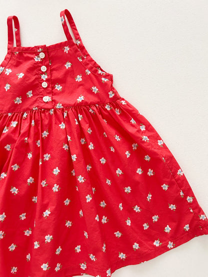 Kids SS25 Floral Front Button Dress (2 - 7y) - Red kids outfit