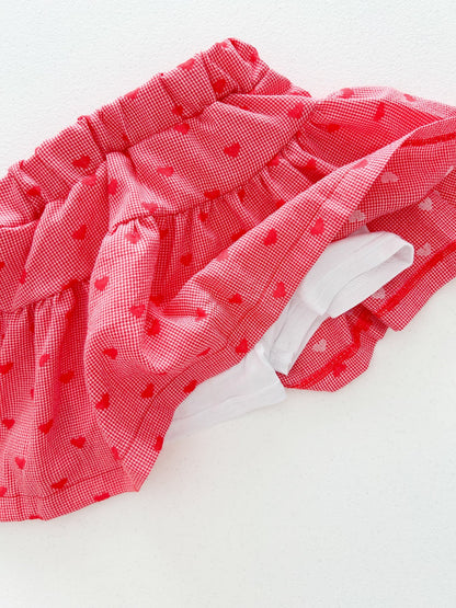 Kids SS25 Heart Embroidery Skort (2 - 7y) - Red kids outfit