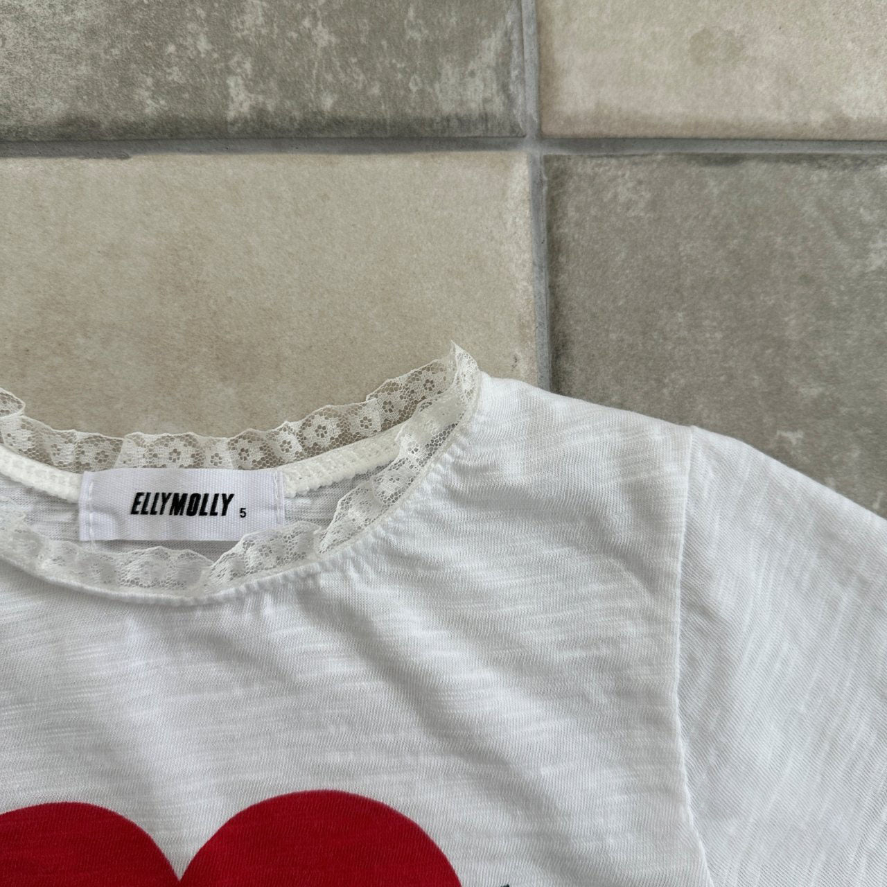 Kids SS25 Lace Detail 'I LOVE MY MOM' in Heart Short Sleeve Cropped Top (2 - 7y) - 2 Colors kids outfit