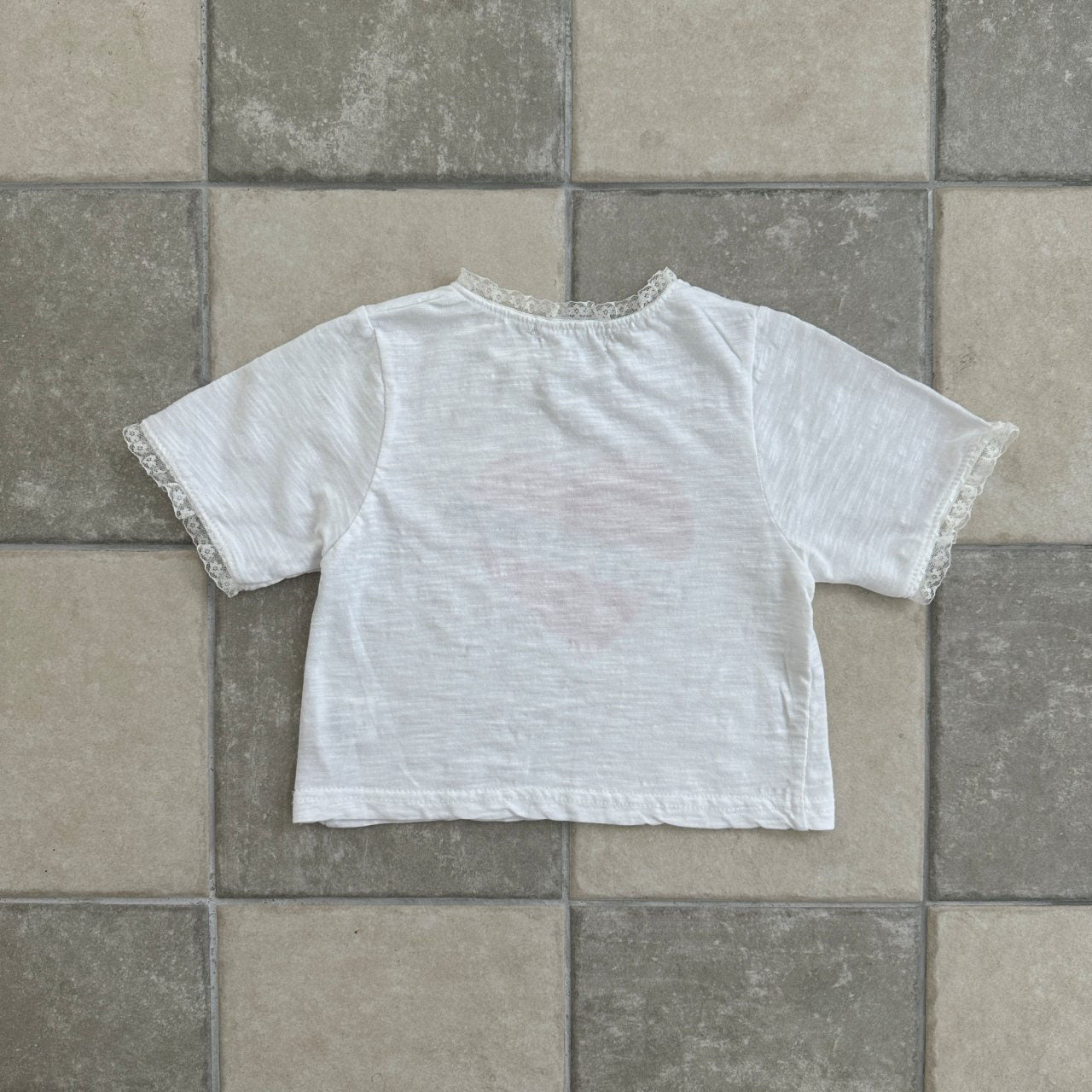 Kids SS25 Lace Detail 'I LOVE MY MOM' in Heart Short Sleeve Cropped Top (2 - 7y) - 2 Colors kids outfit