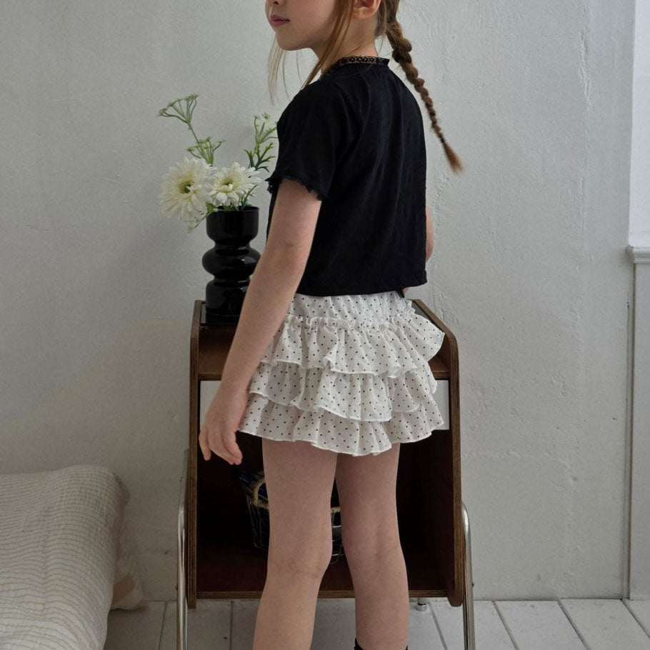 Kids SS25 Lace Detail 'I LOVE MY MOM' in Heart Short Sleeve Cropped Top (2 - 7y) - 2 Colors kids outfit