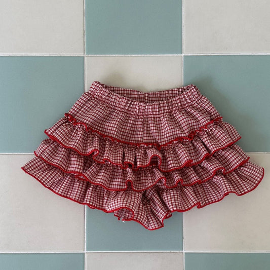 Kids SS25 Plaid Frill Skirted Shorts (2 - 9y) - Red kids outfit