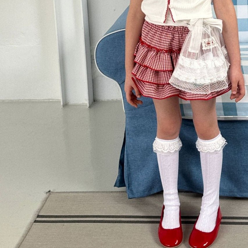 Kids SS25 Plaid Frill Skirted Shorts (2 - 9y) - Red kids outfit