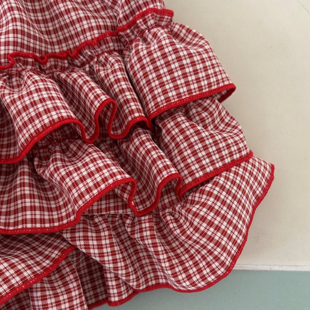 Kids SS25 Plaid Frill Skirted Shorts (2 - 9y) - Red kids outfit
