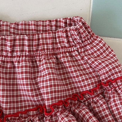 Kids SS25 Plaid Frill Skirted Shorts (2 - 9y) - Red kids outfit