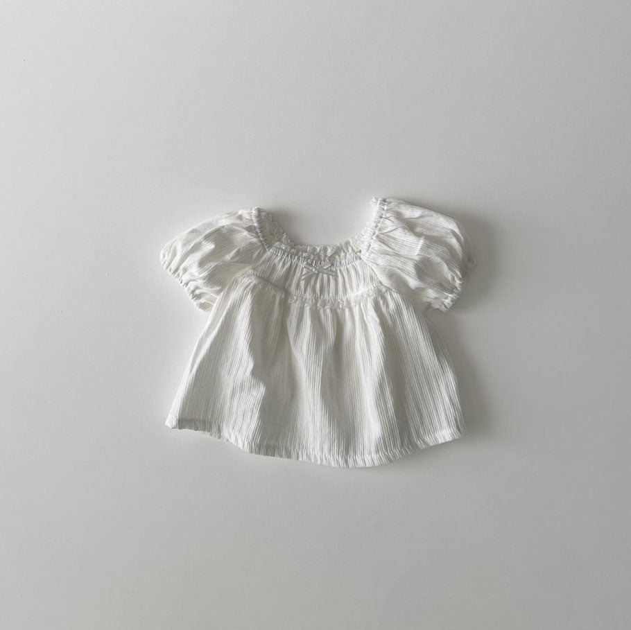 Kids SS25 Puff Sleeve Bow Detail Top (1 - 6y) - Ivory kids outfit