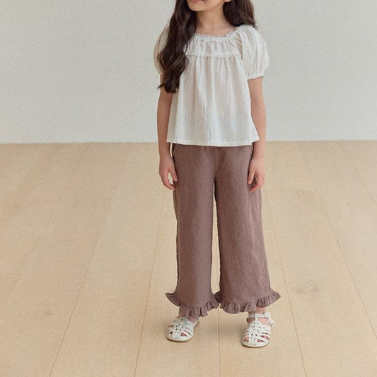 Kids SS25 Puff Sleeve Bow Detail Top (1 - 6y) - Ivory kids outfit