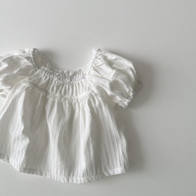 Kids SS25 Puff Sleeve Bow Detail Top (1 - 6y) - Ivory kids outfit