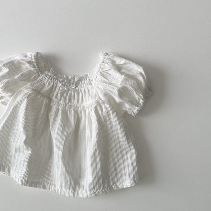 Kids SS25 Puff Sleeve Bow Detail Top (1 - 6y) - Ivory kids outfit