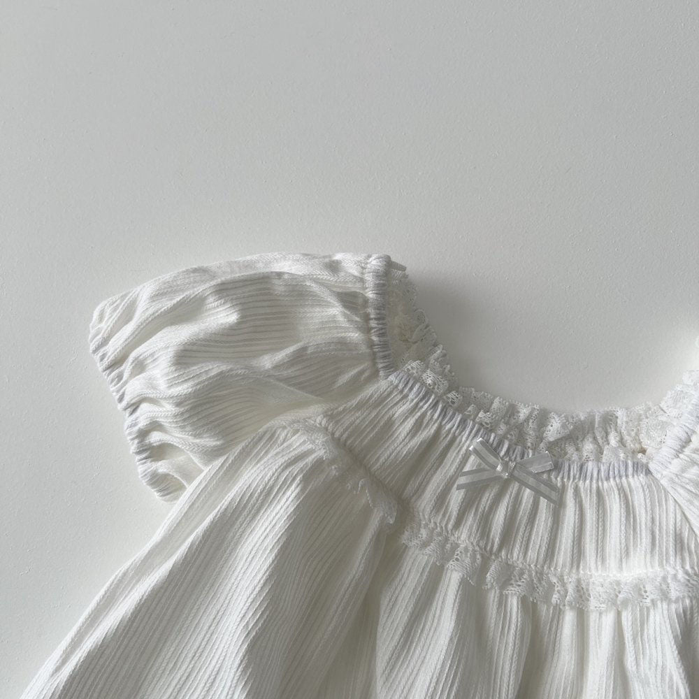 Kids SS25 Puff Sleeve Bow Detail Top (1 - 6y) - Ivory kids outfit