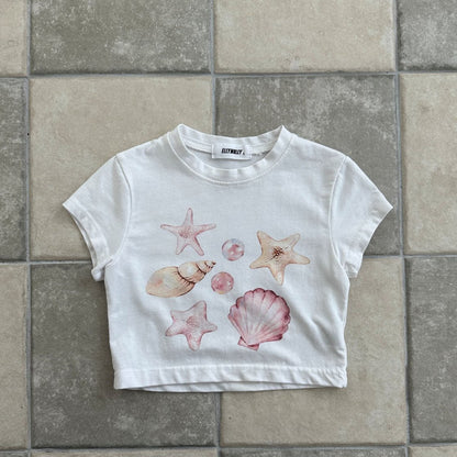 Kids SS25 Shell Print Short Sleeve Cropped Top (2 - 9y) - 2 Colors kids outfit