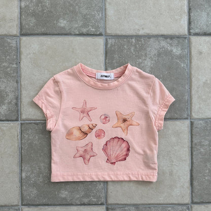 Kids SS25 Shell Print Short Sleeve Cropped Top (2 - 9y) - 2 Colors kids outfit