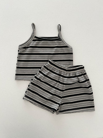 Kids SS25 Sleeveless Stripe Ribbed Top and Shorts Set (2 - 8y) - 2 Colors kids outfit