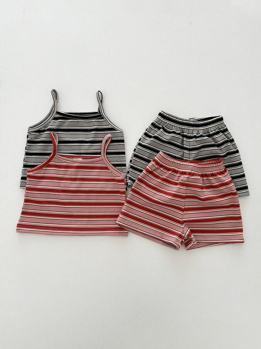 Kids SS25 Sleeveless Stripe Ribbed Top and Shorts Set (2 - 8y) - 2 Colors kids outfit