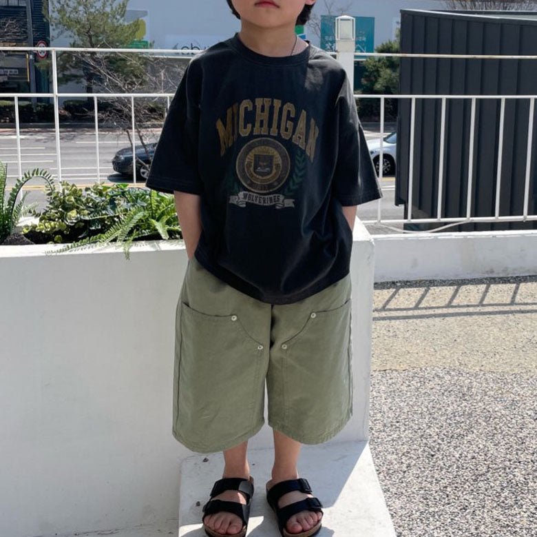 Kids SS25 Stitch Detail 7/8 Length Pants (2 - 7y) - Olive kids outfit