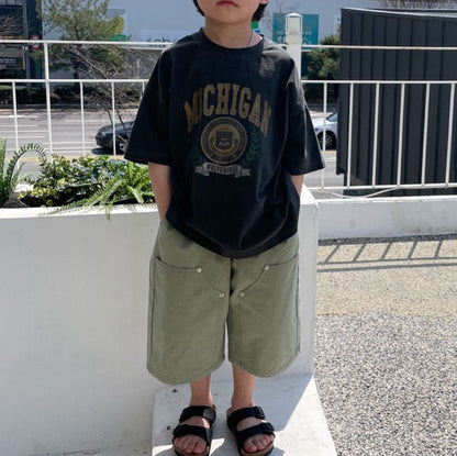 Kids SS25 Stitch Detail 7/8 Length Pants (2 - 7y) - Olive kids outfit