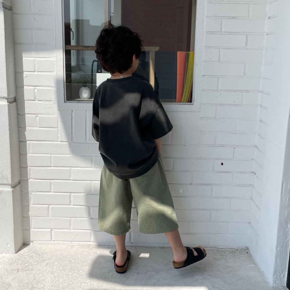 Kids SS25 Stitch Detail 7/8 Length Pants (2 - 7y) - Olive kids outfit