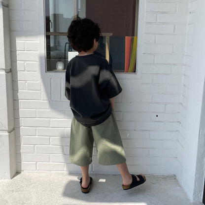 Kids SS25 Stitch Detail 7/8 Length Pants (2 - 7y) - Olive kids outfit